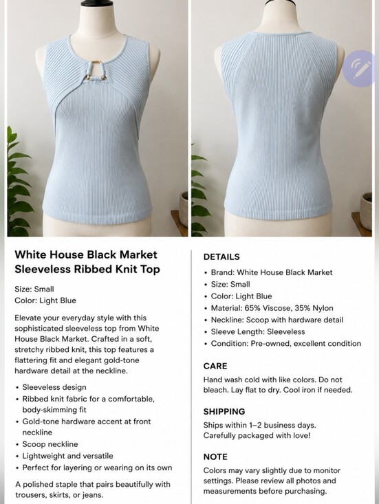 White House Black Market Tops - White House Black Market Light Blue Ribbed Keyhole Tank